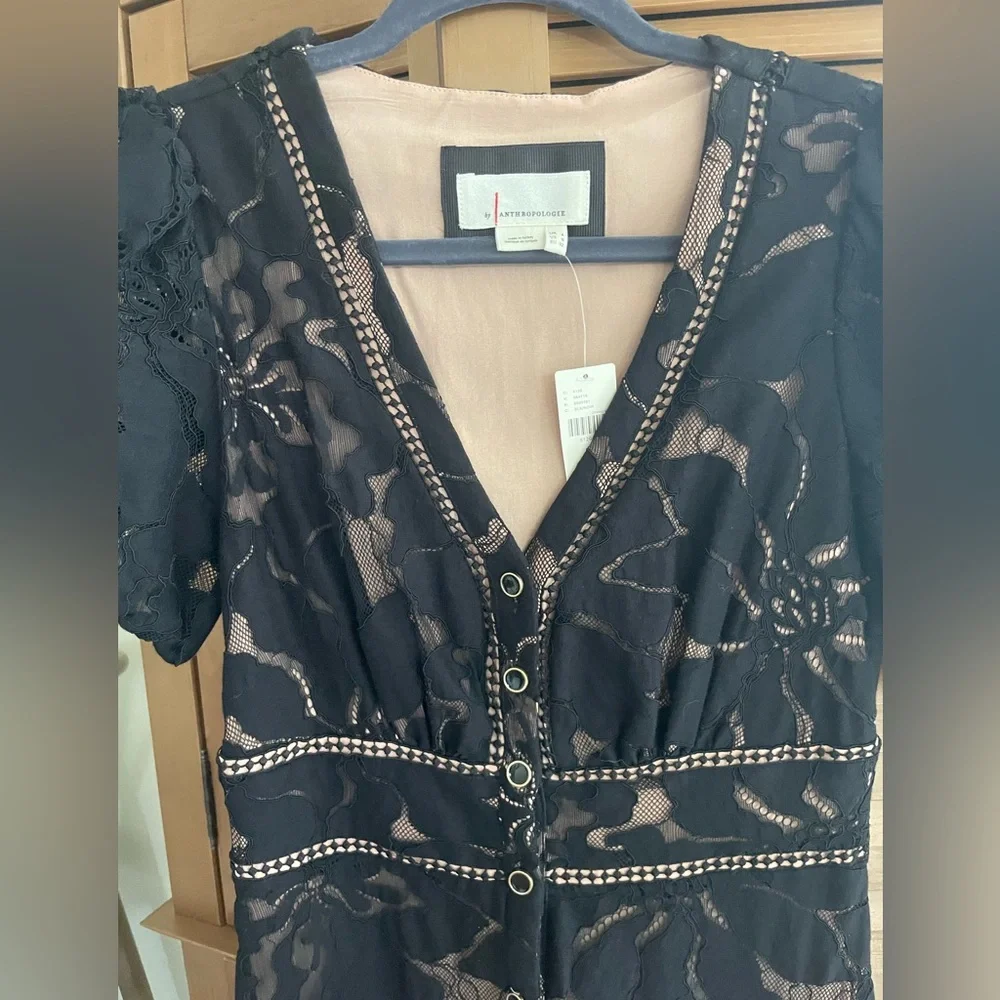 NWT By Anthropologie Ophelia puff-sleeve black and nude dress - Picture 3 of 12